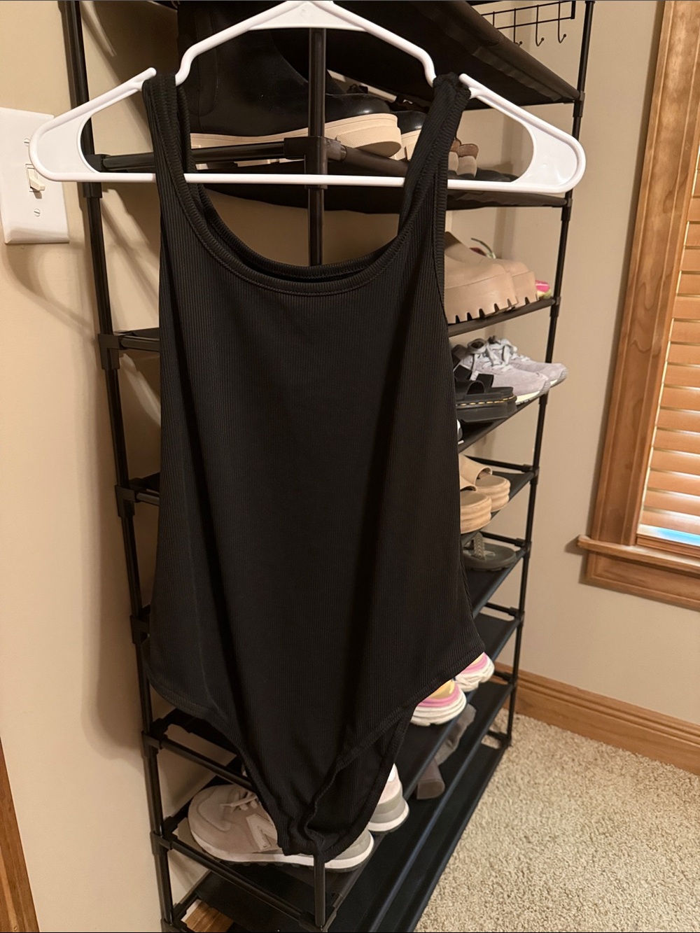 Black Ribbed Bodysuit - Sleeveless Scoop Neck